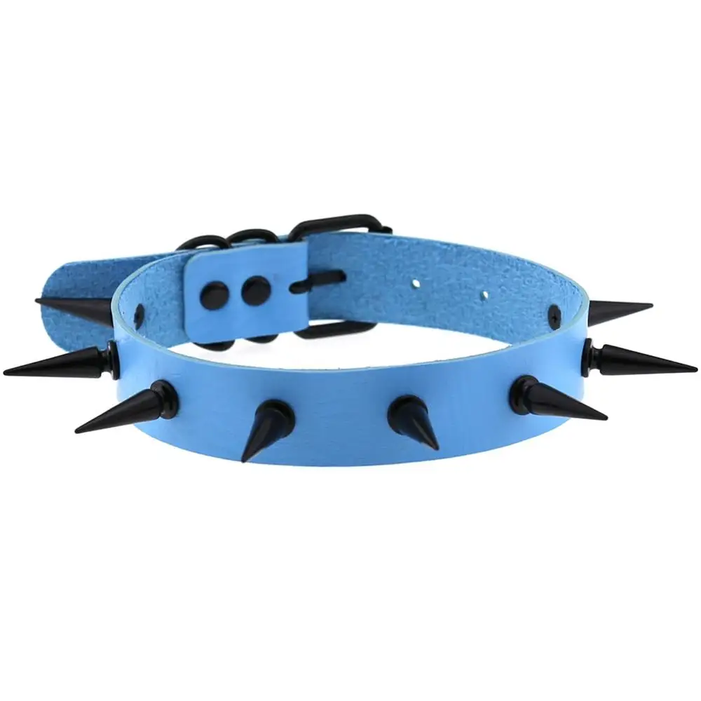 Light Blue KMVEXO, сексуальный панк, черные заклепки, чокер, воротник, кожа, связывание, косплей, готическое украшение для женщин, жгут, готическое ожерелье, Harajuku - Окраска металла: Light Blue