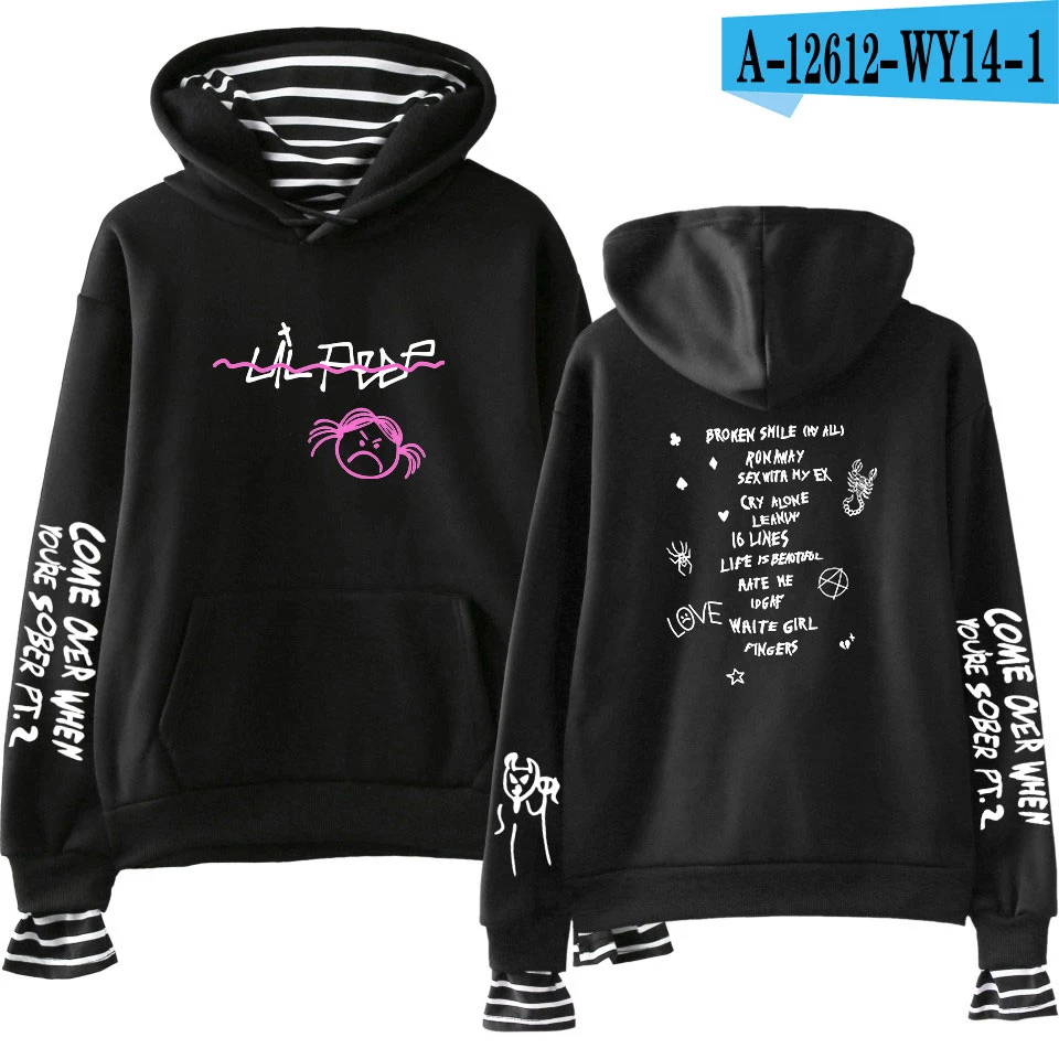 Новые толстовки Lil Peep поддельные два предмета толстовки Осень Зима повседневные мужские/женские толстовки уличная мода тренд пары толстовки - Цвет: Black