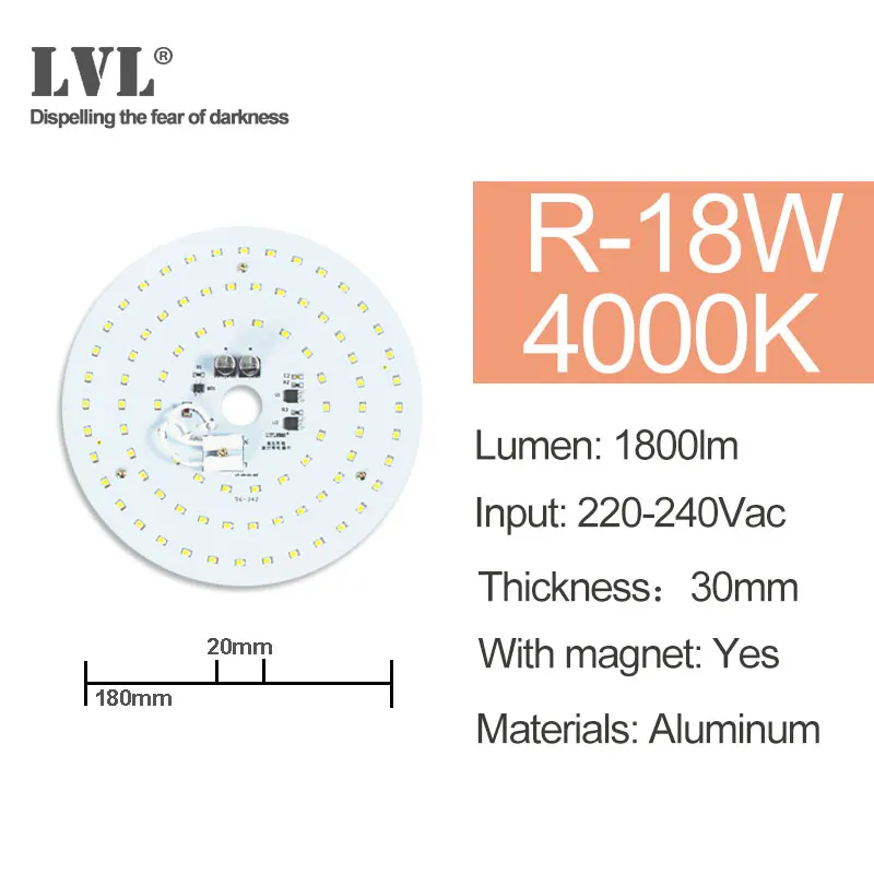 Светодиодный модуль светильник 220V 230V 240V 6W 10W 18W 25W 40W магнитное заменить лампы для проектора светильник ing источник для модернизации потолочный светильник - Цвет: R-18W-4000K