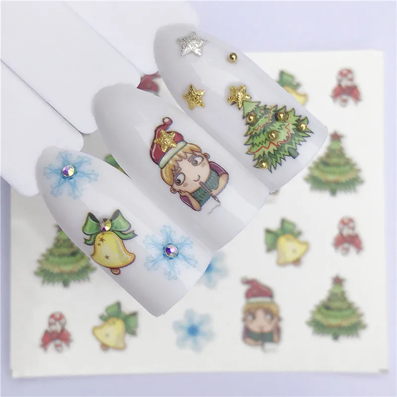 1 шт Водные Наклейки для ногтей Рождество год украшения наклейки для ногтей Санта Клаус подарок слайдеры тату маникюр декор - Color: YZW-2164
