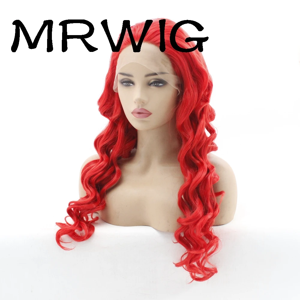 MRWIG красный/зеленый цвет волос Длинные вьющиеся синтетические бесклеевой передний парик шнурка часть 26in150% плотность афро-американская женщина