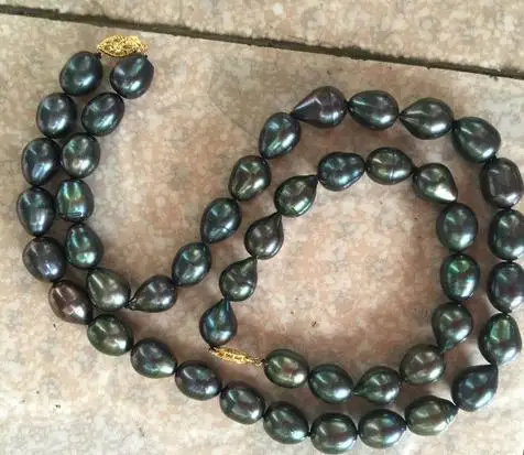 

HOT 11-13MM TAHITIAN BLACK GREEN PEARL NECKLACE 18 INCH BRACELET 7.5-8 INCH 14k GOLD CLASP