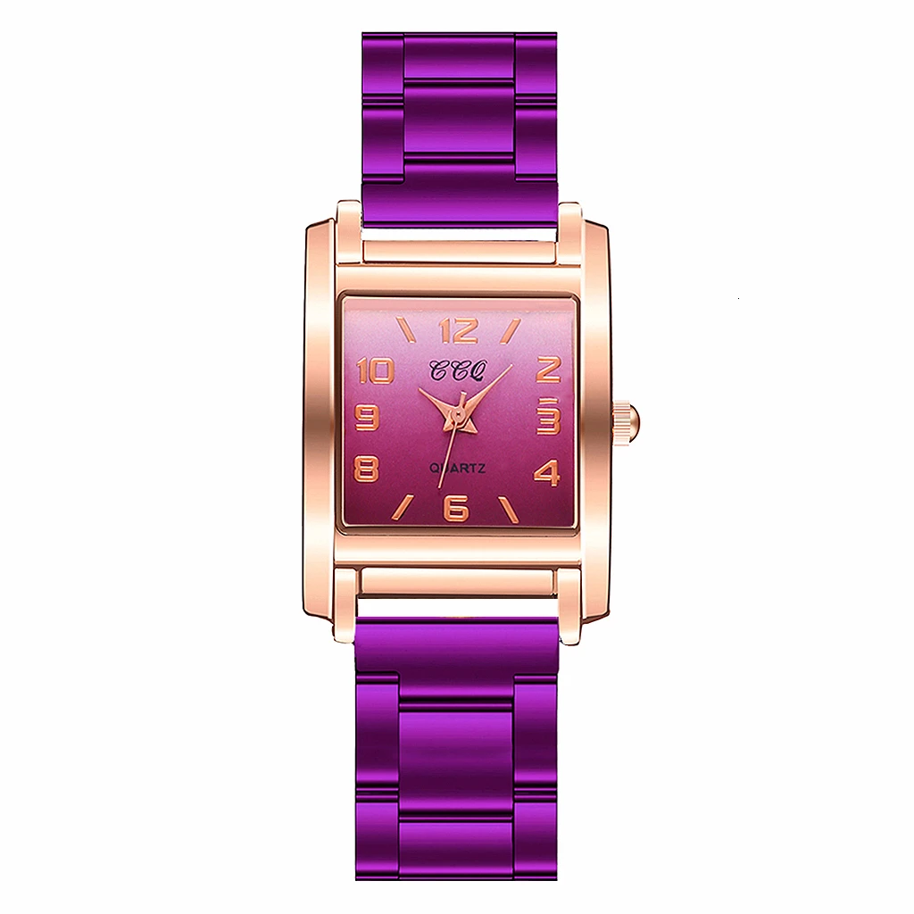 Женские часы из нержавеющей стали с квадратным градиентом цвета с арабскими цифрами, роскошные женские кварцевые часы CCQ, Часы Relogio Feminino - Цвет: purple