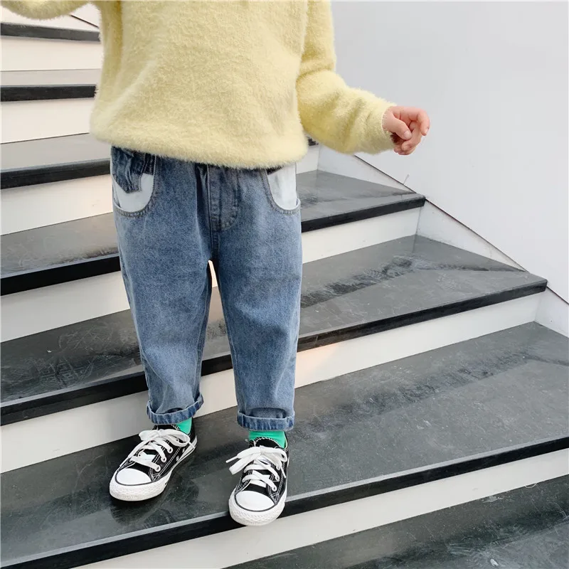 WLG Autumn boys girls jeans kids basic denim blue casual all match jean children trousers