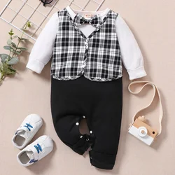 Fashion Baby Boy Clothes Party Wedding Plaid Patchwork Gentleman Long Sleeve Baby Rompers New Spring Fall Baby Boy Rompers 0-18M