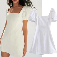 

Elmsk 2021 SummerEngland Style Fashion Dress Women Vestidos Ins Blogger Indie Folk Vintage Linen Solid Sexy Mini Dress Women