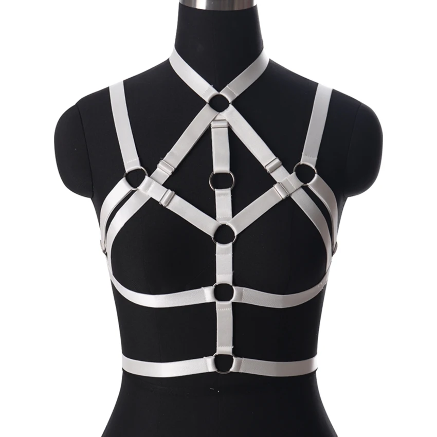 MLCO0005white С бретелькой через шею жгут бюстгальтер сексуальное женское белье Клетчатый Бюстгальтер Фетиш нагрудный ремень средства ухода за кожей Связывание выдалбливают Регулировка размера плюс мягкое нижнее белье - Цвет: MLCO0005white