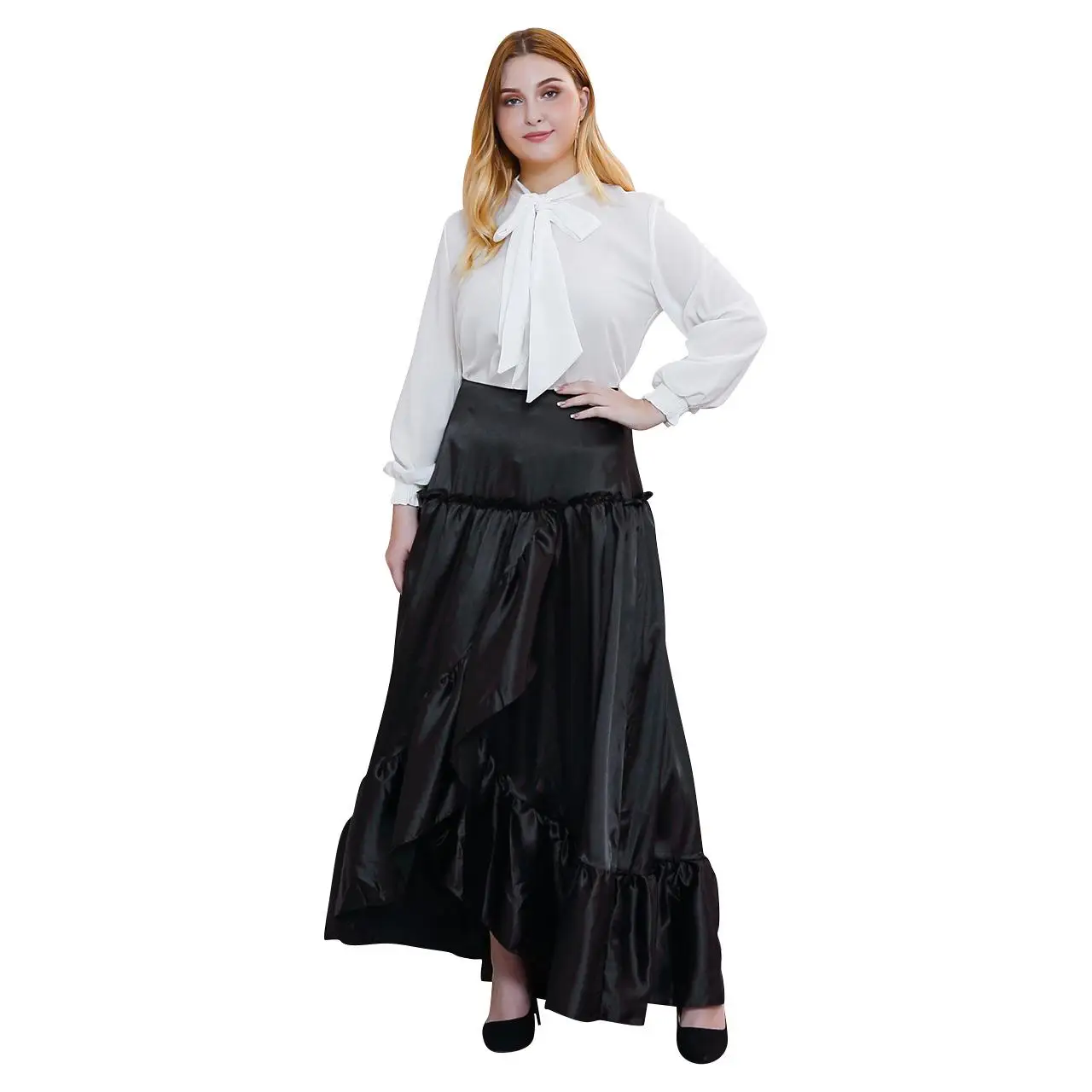 4XL размера плюс, Женская юбка, вечерние, с рюшами, длинная юбка для офиса, для девушек, для работы, черная юбка, большой размер, Зимняя юбка с высокой талией