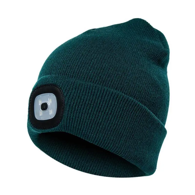 LED lamp cap knitted cap hands-free flashlight cap outdoor knitted winter fishing warm hat for hiking