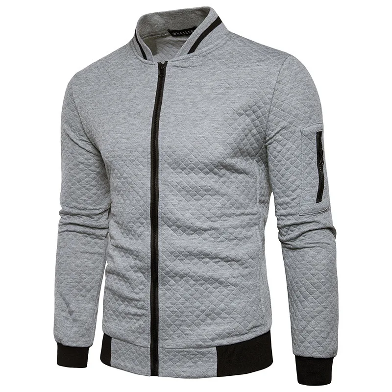

NIGRITY Autumn and winter new jacket men's trend plaid color jacket zipper stand collar sweater coat size S-2XL