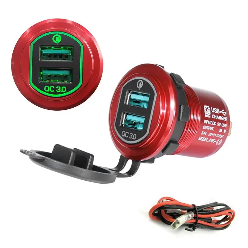 Red Green light Алюминий мотоцикла лодка 12 V/24 V QC 3,0 устройство для автомобиля с двумя портами USB Зарядное устройство Мощность адаптер для смартфонов и планшетов gps - Название цвета: Red Green light