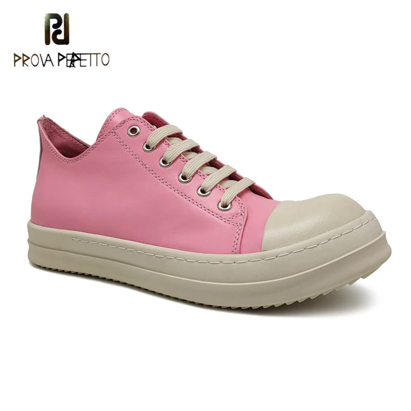 

New Fashion Round Toe Pink Leather Casual High-rise Sneakers Trend Low-cut Personality Men's Shoes Couple Lace-up Sneakers