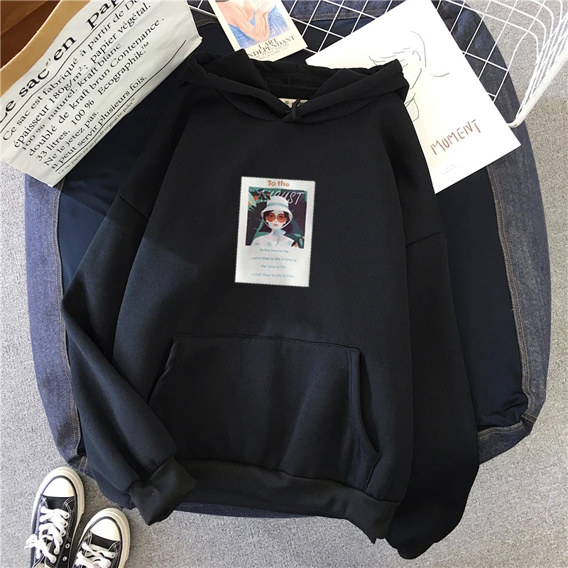Black Shellsuning Harajuku уличная Толстовка для женщин с длинным рукавом свитер корейский Ulzzang носить очки девушка Графический Женский пальто - Цвет: Black