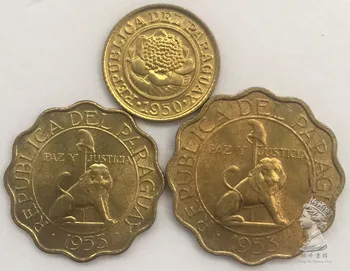

Paraguay 1950-1953 Old Coins 1-25-50 Cents Full Set 3 Pieces Unc Real Original Coins Collection
