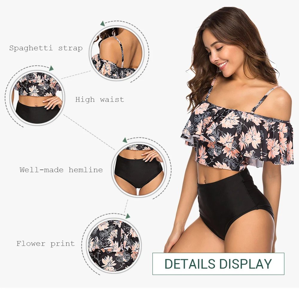 Flower Print Flounce Padded Bikini Set