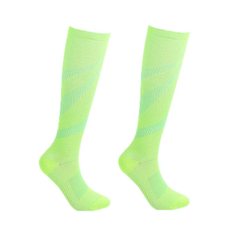 Fluorescent green Спортивные носки до колена/длинные печатные компрессионные дышащие полиэфирные нейлоновые Чулочные изделия чулки для женщин и мужчин - Цвет: Fluorescent green