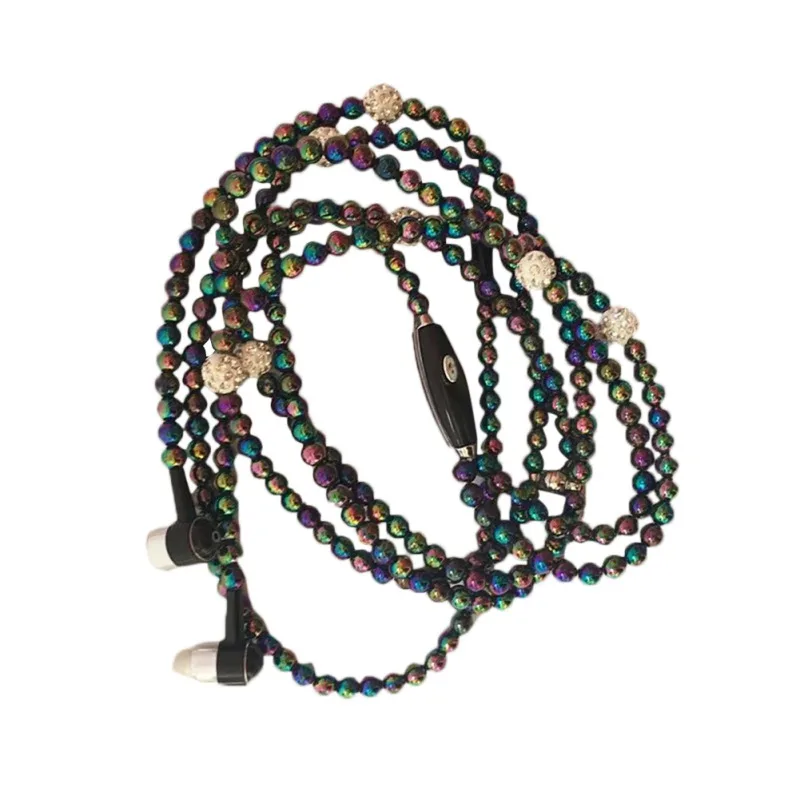 С микрофоном для samsung Xiaomi Brithday подарки для девочек жемчужное ожерелье с наушниками в ухо розовое ожерелье со стразами ювелирные изделия бусины наушники
