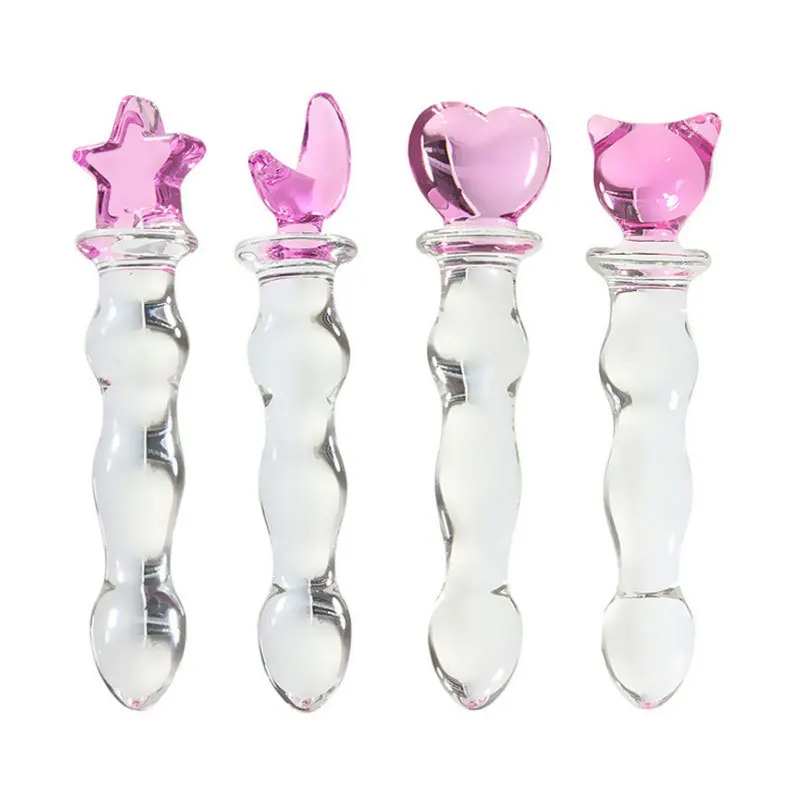 Glass Dildo Sex Penis Large Crystal Pink Heart Butt Plug Vagina Ball Big Glass Anal Dildo Bead Fake Penis Sex Toys For Women Gay