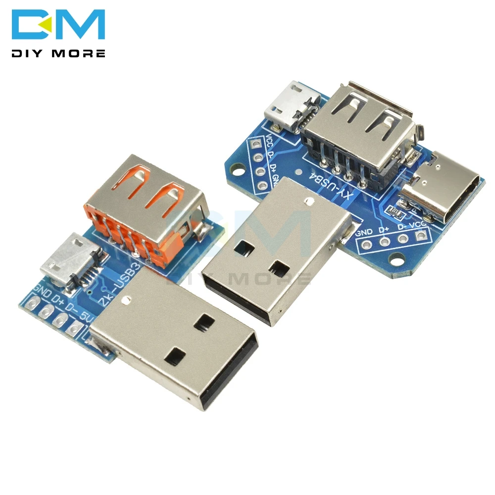 

DC 5V 2.54mm Type-C USB Converter Standard USB Female to Male to Micro USB to 4P Interface Converter Terminal Adapter Board