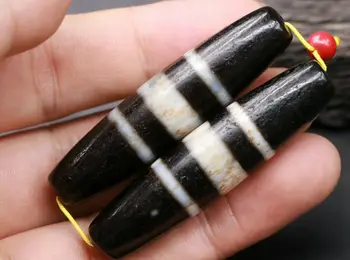 

Treasure Magic LKbrother Top Quality PAIR OF Magic Power Tibetan Old Agate bLACK&WHITE 3 STRIPE dZi Bead Amulet 57mm
