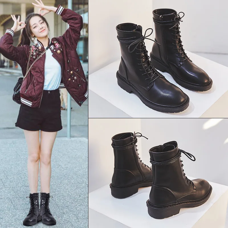 

Autumn Martin Boots Women's 2019 New Style British Style Versatile Boots Genuine Leather Locomotive Handsome Short Boots Women's