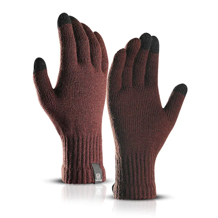 Брендовые Новые Нежные вязаные перчатки для мужчин и женщин, зимние простые однотонные теплые шерстяные перчатки с сенсорным экраном, бархатные рукавички унисекс - Цвет: Коричневый