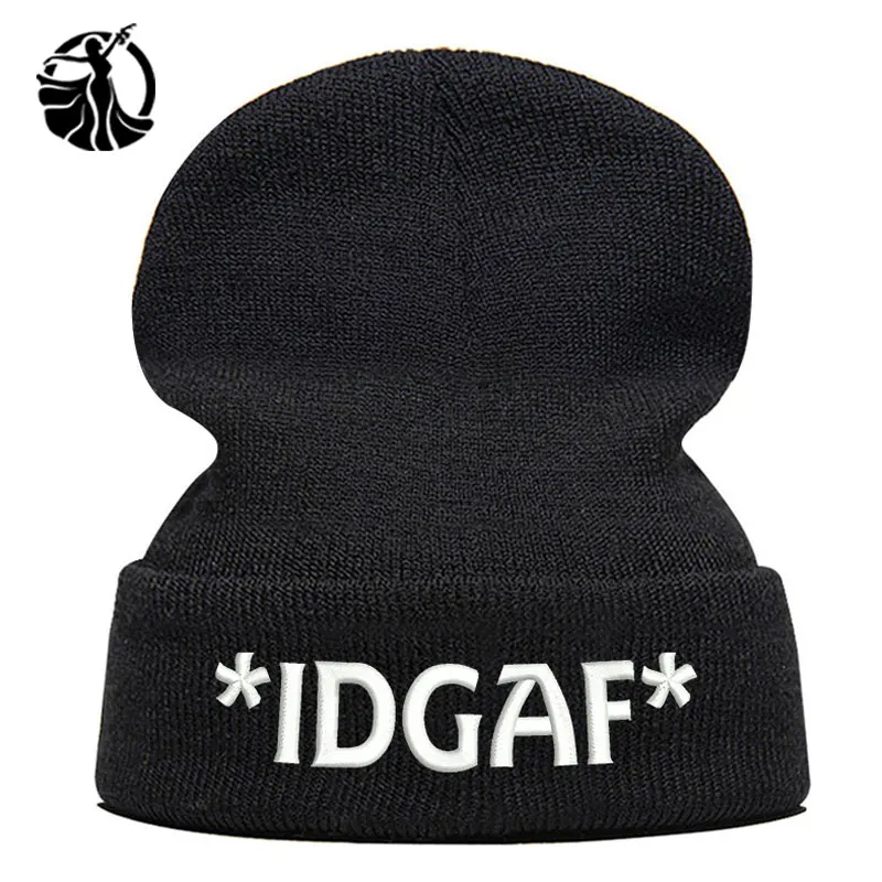 Beanie шляпа Skullie шапка, вязаная шапка-носок зима-осень с вышитыми буквами IDGAF в стиле панк Для мужчин Для женщин подростков уличных танцев забавные хип-хоп Кепки