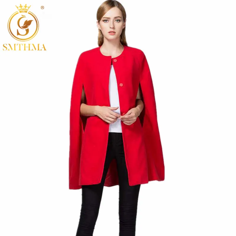 SMTHMA Высокое качество Мода дизайнерское подиумное пальто женская накидка с рукавом летучая мышь Красная рождественская накидка