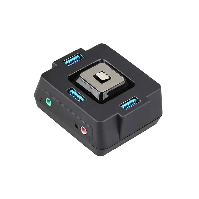 Черный Многофункциональный настольный ПК переключатель 3 порта USB 3,0 с аудио Sould компьютерный переключатель внешний выключатель питания Кнопка сброса Plug and Play - Цвет: Черный