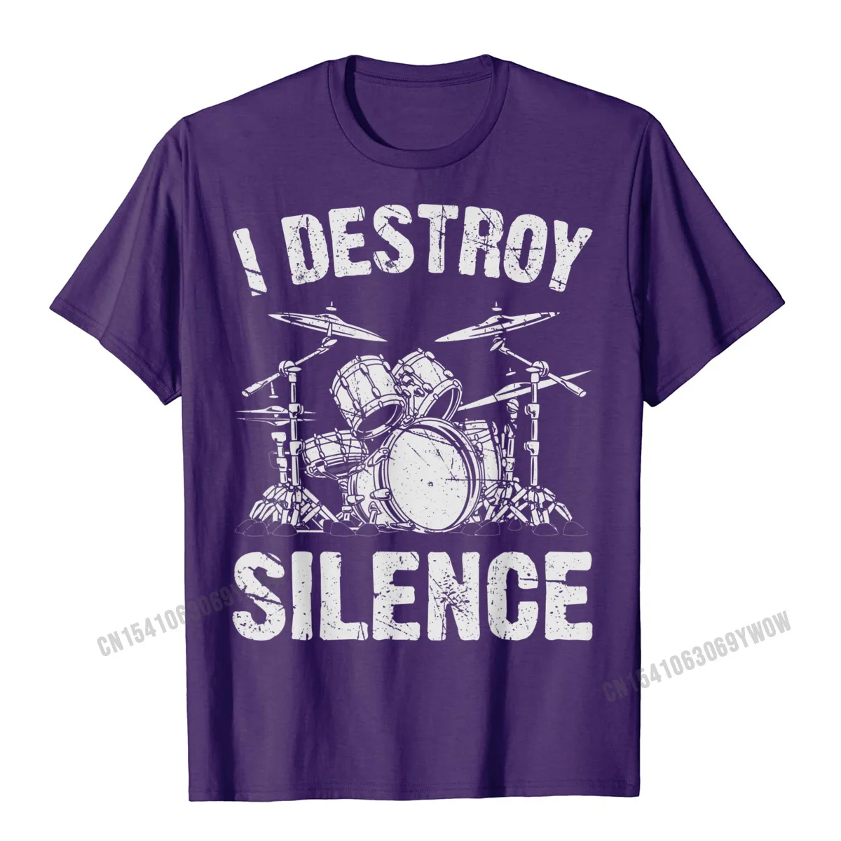 comfortable Custom T Shirts Brand New Summer Fall Short Sleeve O Neck Tops & Tees Cotton Fabric Youth Gift Tops Shirts I Destroy Silence Drumming Vintage Drummer Drumset Drum Set T-Shirt__91 purple