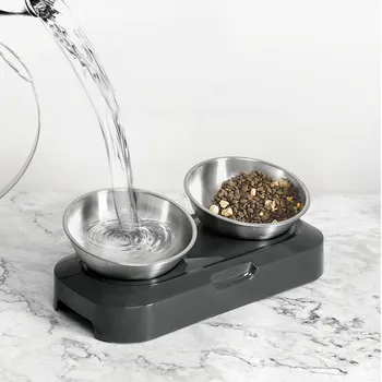 

Pets Double Stainless Steel Bowls Food and Water Bowls with Raised Base Dog Cat Feeder Detachable Tilt Bowls Pet Products