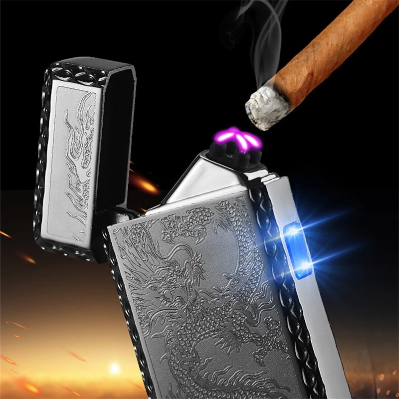 Новейшая электронная Usb зарядка двойная дуговая Зажигалка плазменный электронный импульсный Зажигалка китайский Дракон Форма зажигалка гаджеты для меня
