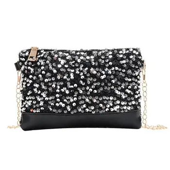 

PU Leather Sequins Women Bags Leather Sequin Casual Purse Chain Shoulder Messenger Handbag Splicing Color Crossbody