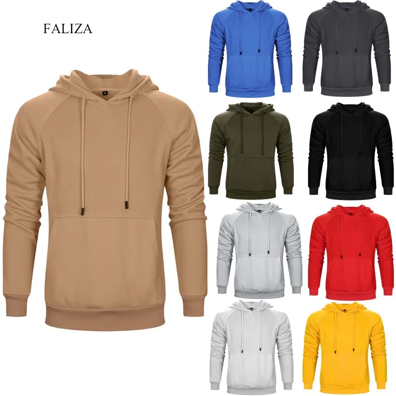 

FALIZA New Autumn Warm Fleece Hoodies Men Sweatshirts Winter Thick Sweatshirts Solid Hip Hop Streetwear Hoody Man Clothing WY18