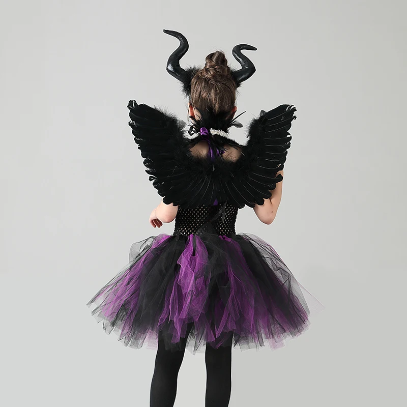 Little Child Evil Dark Queen Maleficent Girls Halloween Dress