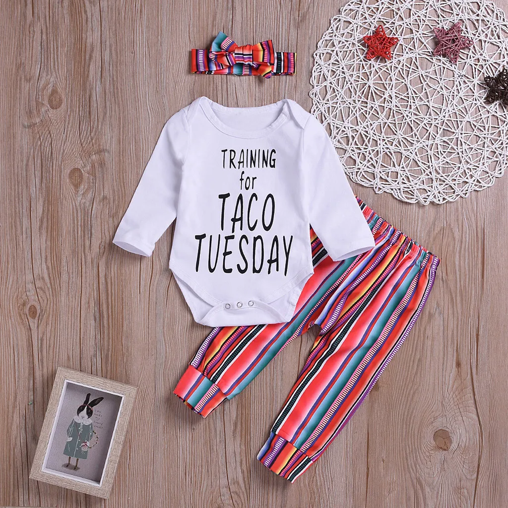 

Girls Winter Clothes Newborn Infant Baby Girls Letter Print Romper Stripe Pant Outfits Set Meisjes Kleding Kids Cotton Clothing