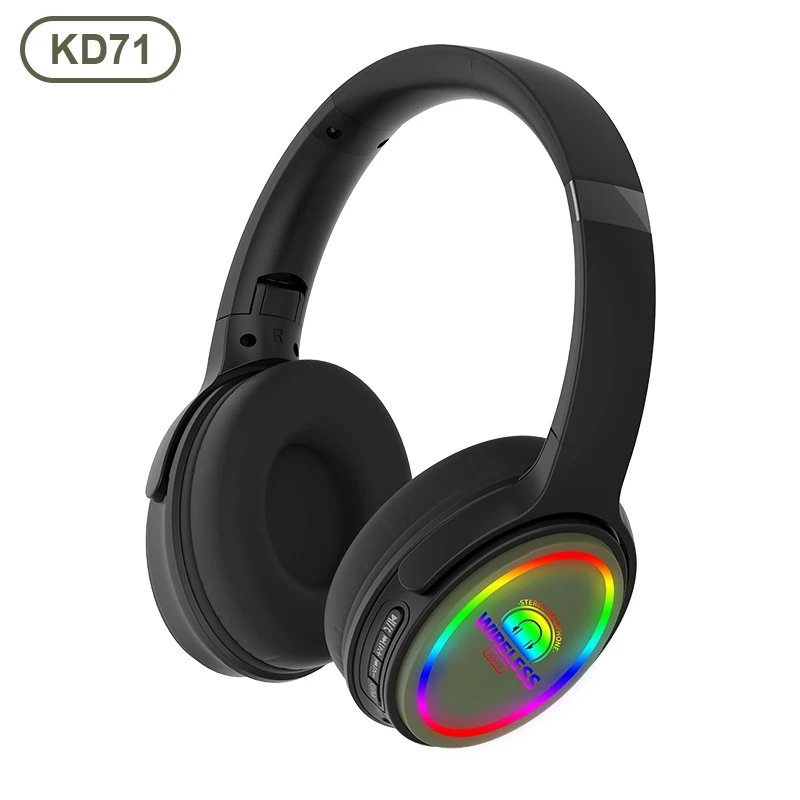 KD71 Bluetooth 5 0 Headphones LED Light Wireless Stereo Bass Headsets HIFI Fordable Earphones With Mic Support TF Card FM Radio