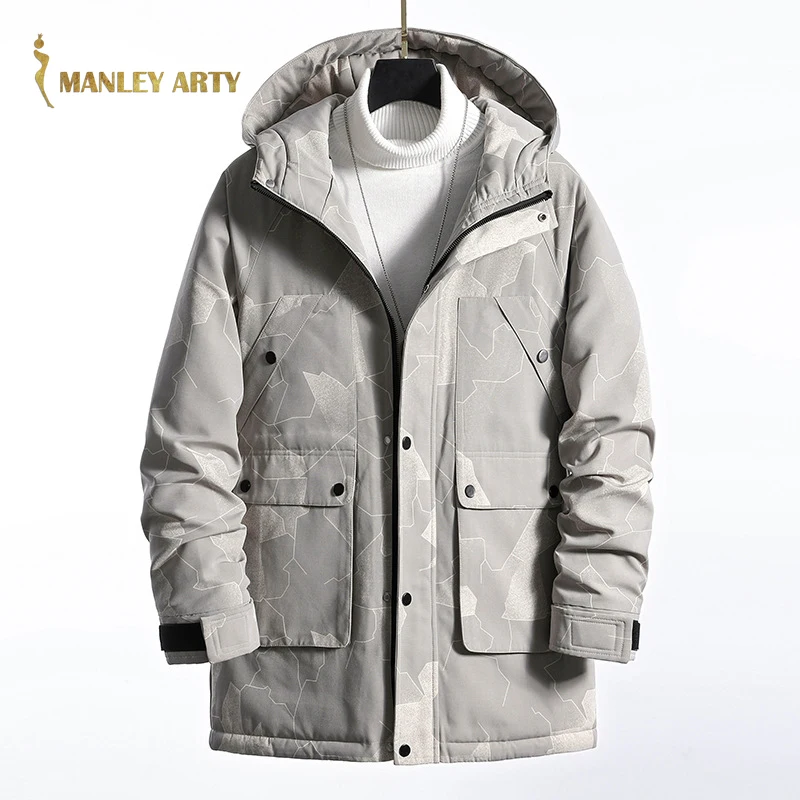 

Winter Chaopai Streetwear Jackets Men Big Size Hooded Casual Loose Print Windbreaker Jacket Male Hip Hop Coat Cold proof