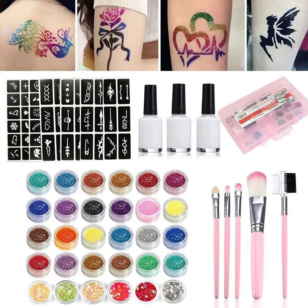 Diamond Glitter Tattoo Set Semi-permanent Simple Tattoo Template Send 60 Template Set Body Painting Art For Kids Teenagers
