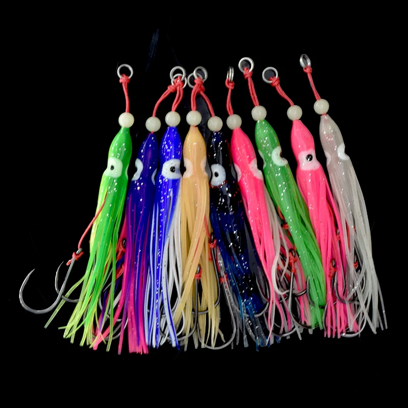 6 Stück/Packung Angelköder weicher Tintenfisch 12 cm 5,5 g Silikongel Rock Tentakel 15 # Doppelunterstützung Haken Köder Haken Rig Fischgerät Salzwasser – Detail 10