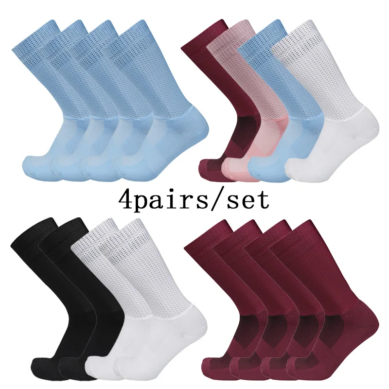 4pairs/set New Aero Cycling Socks Pro Team Racing Bicycle Socks Silicone Non-slip Summer Breathable Calcetines Ciclismo cycling socks