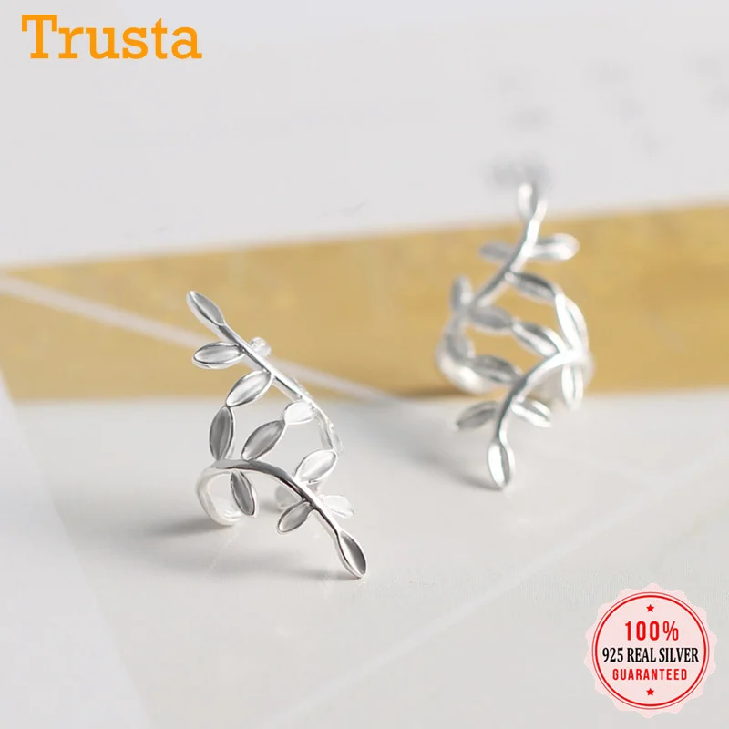 Серьги клипсы Trusta из стерлингового серебра 100% пробы с полыми ветками серьги для