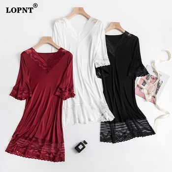 

LOPNT New Silk Nightdress women's V-neck sexy nightgown Lace Sleepwear Dress silk night dress female camisole sexy home clothes
