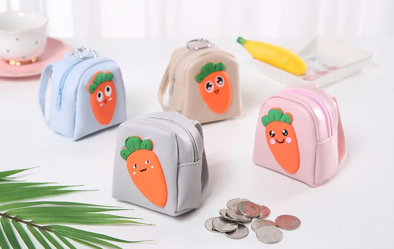 PACGOTH Kawaii Carrot Cartoon Small Coin Purse Zipper Storage Key Card Money Bag For Girls Boys Fashion Wallets Coin Bags, 1PC