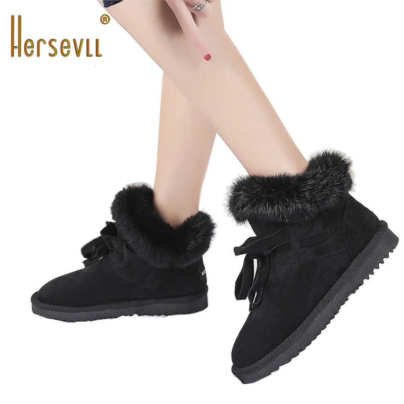 Женские теплые ботинки с кроличьим мехом HersevLL зимние из плотного хлопка