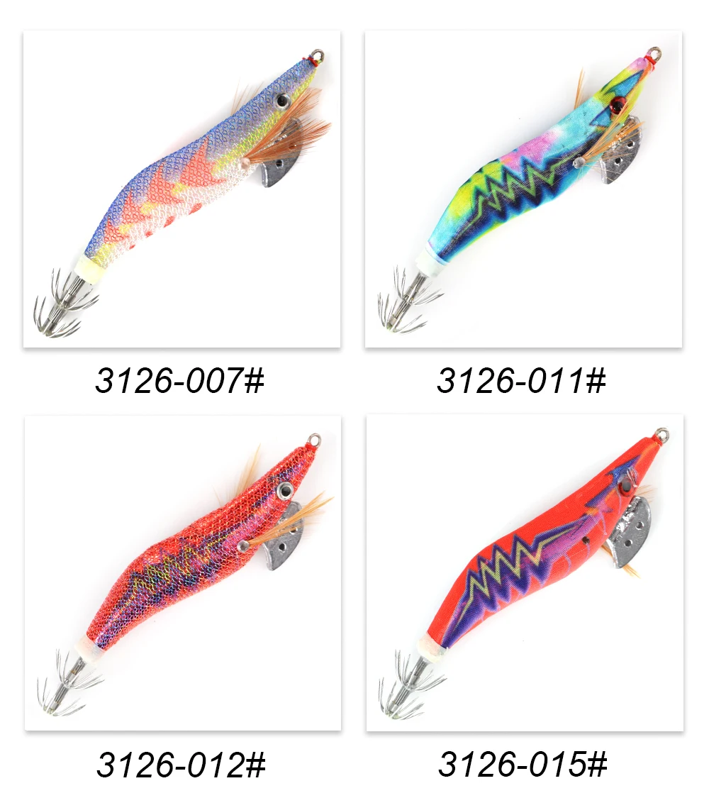 FTK 8g 12g 15g 19g Tintenfisch Jig Meer Angeln Köder Holz Garnelen Leuchtende 3D Augen tintenfisch Haken Jigging Octopus Harte Künstliche Köder – Detail 7