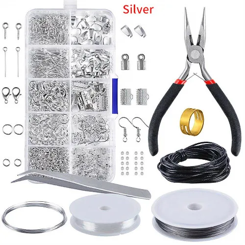 Silver 10 сеток изготовление металлических украшений Набор DIY ожерелье материалы ремонтный инструмент с аксессуары-фурнитура и Бисероплетение провода поставки - Цвет: Silver