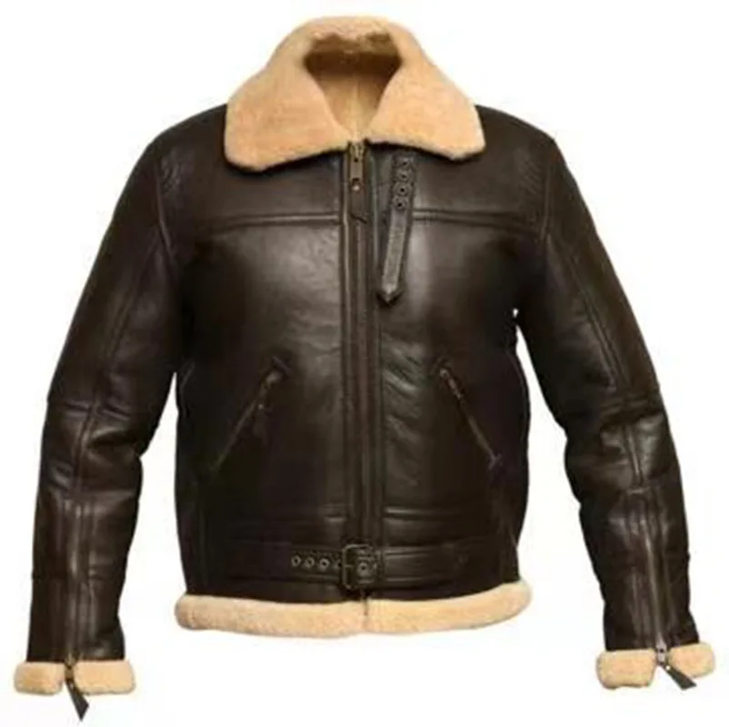 PU Jacket Bomber-Coat Motorcycle Faux-Sheepskin Winter Men New Turn-Down Thick Collar Casual Coats Streetwear slim fit leather jacket