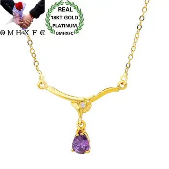 

MHXFC Wholesale European Fashion Female Party Wedding Gift Pink Red Water Drop AAA Zircon Real 18KT Gold Pendant Necklace NL148