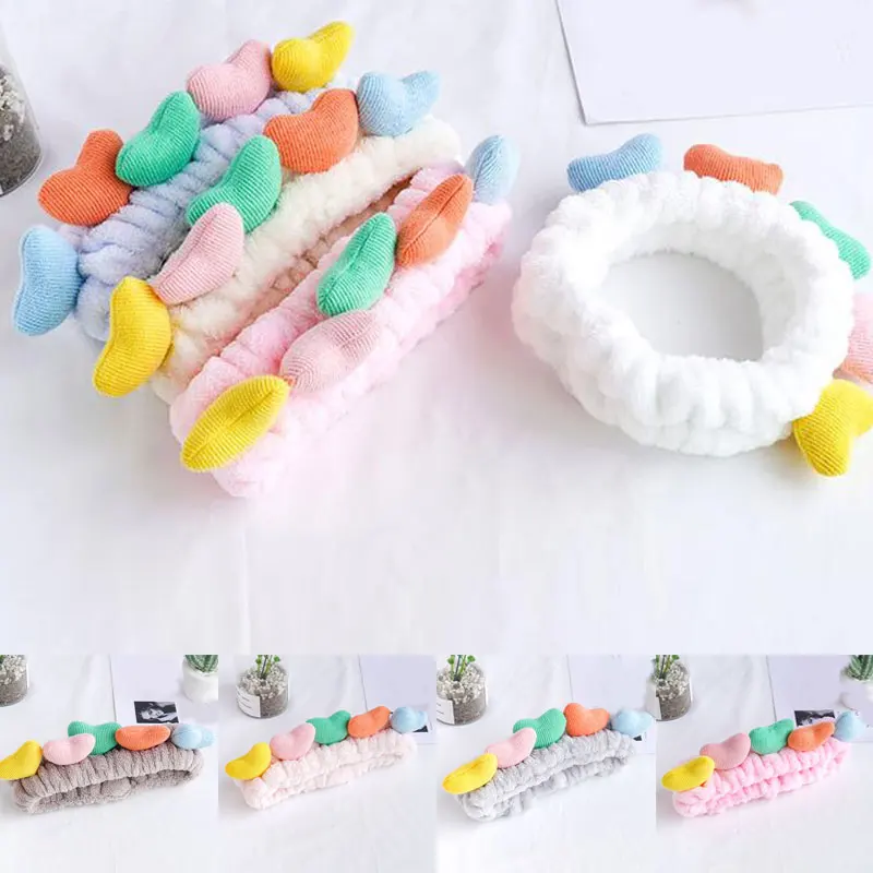 

Soft Turban Head Wraps Coral Fleece Hair Band Plush Headband Multi-color Heart Shaped Hair Accessories Wash Face Makeup 1PCS